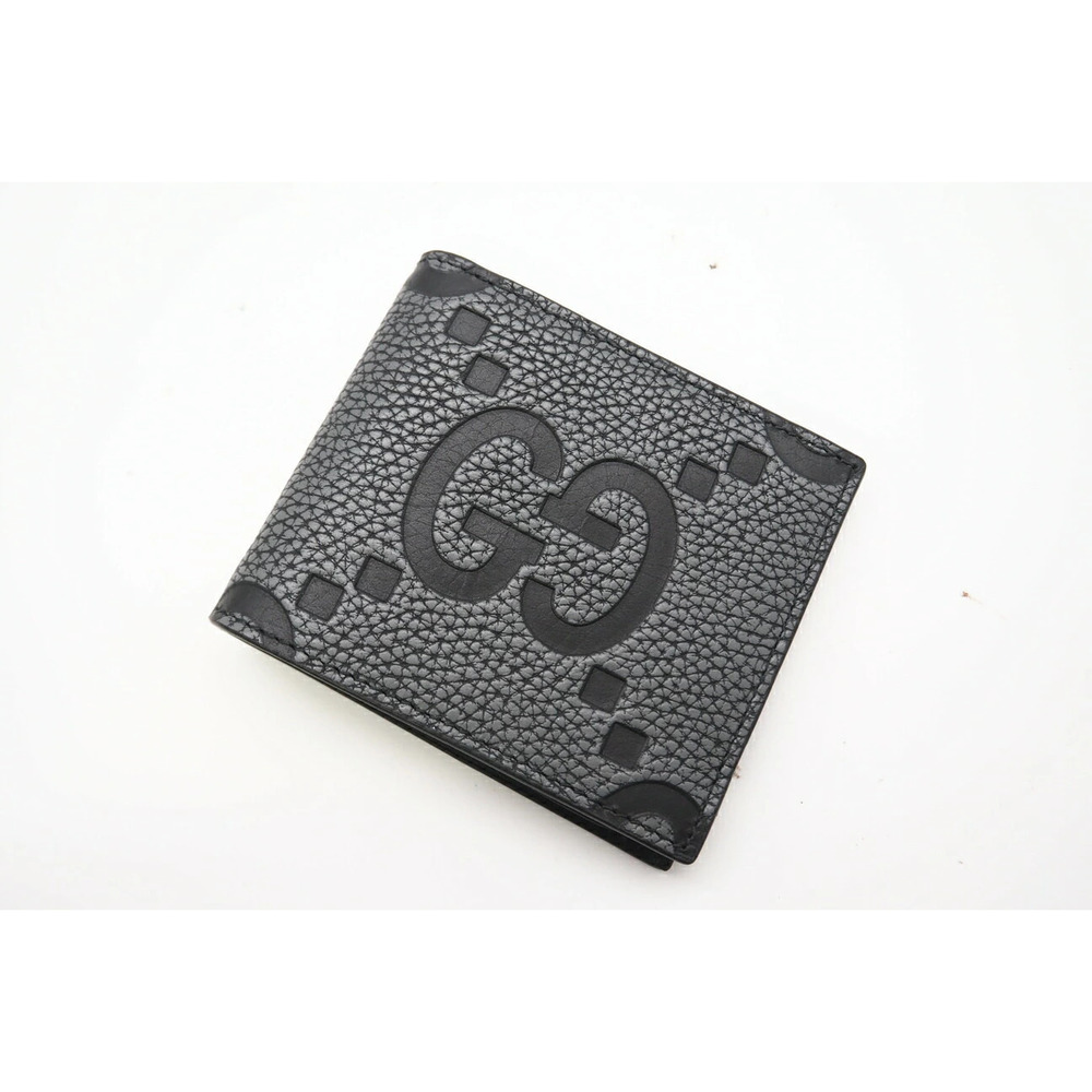 GUCCI Jumbo GG Leather Bi fold Wallet Black Gray - Picture 3 of 9